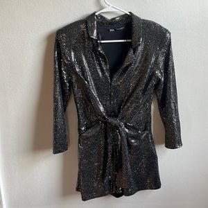Zara black sparkly romper size XS
